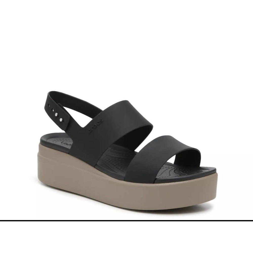 Crocs Brooklyn Low Wedge Sandals Black Mushroom LiteRide Platform Womens 6